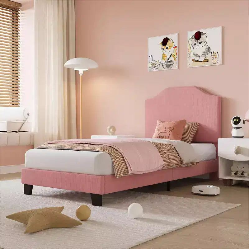 Cadre de lit plateforme capitonné COZONY pour lit simple avec tête de lit en velours côtelé, tête de lit réglable, support à lattes en bois, pas besoin de sommier tapissier