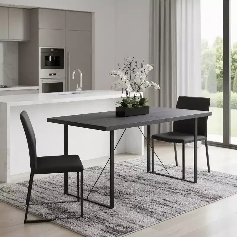 HomeRoots Table à manger 64 po avec piètement traîneau en bois gris foncé et fer forgé