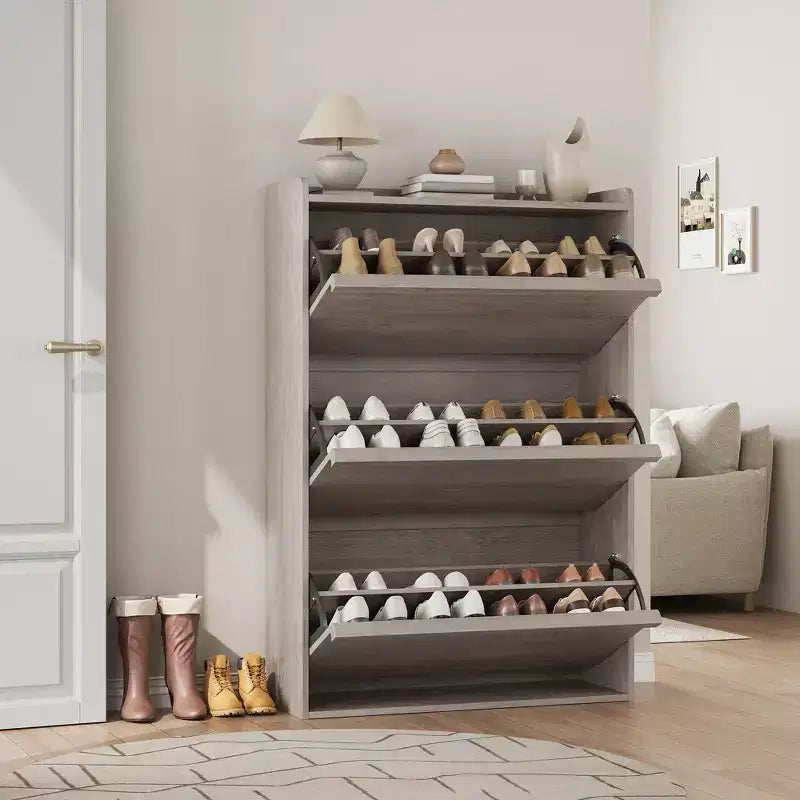 Modern Wooden Shoe Cabinet Organizer, Adjustable Shelves, Freestanding Hidden Rack, Space-Saving, for Home, Hallway