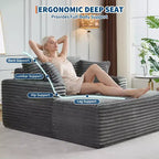 Canapé convertible 64" en velours côtelé avec accoudoir méridienne, porte-gobelets et oreillers, grand canapé confortable en mousse pour salon