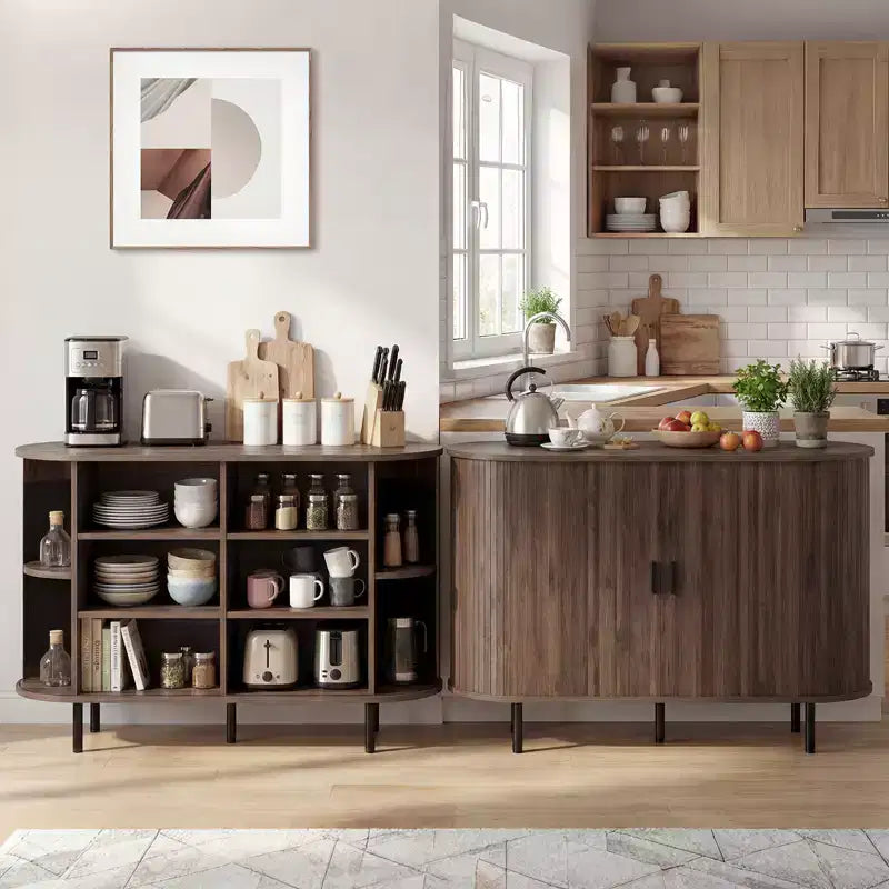 Costway Buffet vaisselier à cannelures 119 cm, meuble console de bar à café avec pieds en métal marron/gris