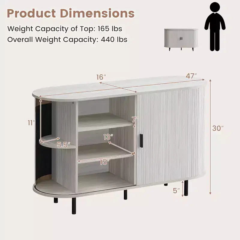 Costway Buffet vaisselier à cannelures 119 cm, meuble console de bar à café avec pieds en métal marron/gris