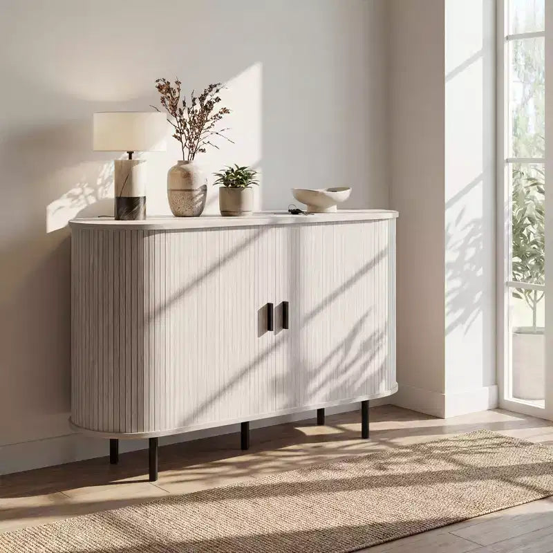 Costway Buffet vaisselier à cannelures 119 cm, meuble console de bar à café avec pieds en métal marron/gris