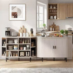 Costway Buffet vaisselier à cannelures 119 cm, meuble console de bar à café avec pieds en métal marron/gris