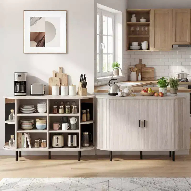 Costway Buffet vaisselier à cannelures 119 cm, meuble console de bar à café avec pieds en métal marron/gris