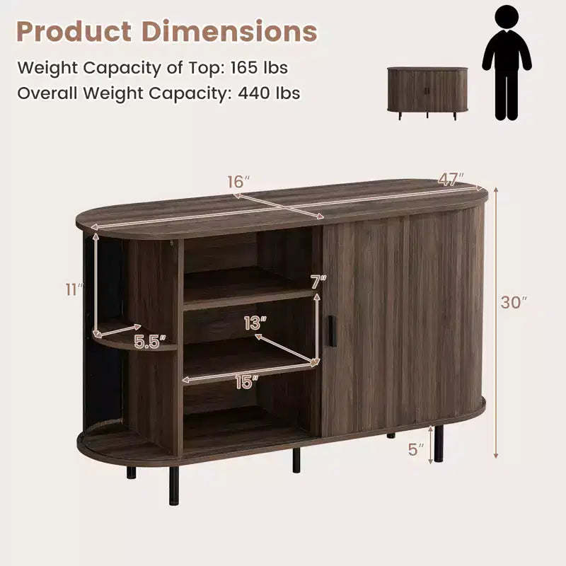 Costway Buffet vaisselier à cannelures 119 cm, meuble console de bar à café avec pieds en métal marron/gris