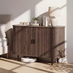 Costway Buffet vaisselier à cannelures 119 cm, meuble console de bar à café avec pieds en métal marron/gris