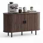 Costway 47 Fluted Sideboard Buffet Cabinet Coffee Bar Console Table with Metal Legs Brown/Gray