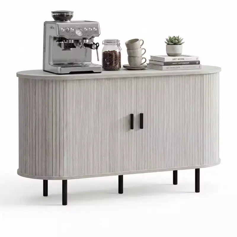 Costway Buffet vaisselier à cannelures 119 cm, meuble console de bar à café avec pieds en métal marron/gris