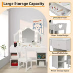 Coiffeuse enfant avec lumières, Coiffeuse de princesse avec meuble de rangement et miroir triple escamotable tactile, Table de toilette pour enfant en bas âge, Blanc