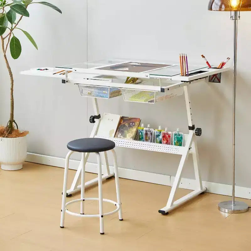 Table d'art professionnelle réglable en hauteur, table à dessin pliante avec surface inclinable, tiroirs de rangement pour la peinture, le dessin, l'artisanat, la couture