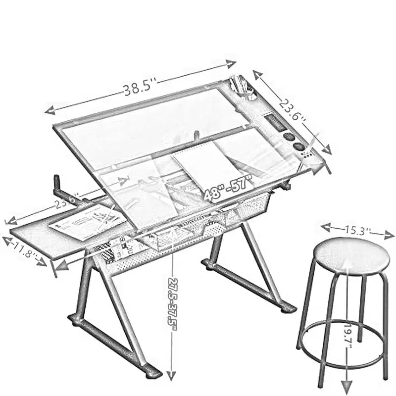 Table d'art professionnelle réglable en hauteur, table à dessin pliante avec surface inclinable, tiroirs de rangement pour la peinture, le dessin, l'artisanat, la couture