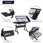 Table d'art professionnelle réglable en hauteur, table à dessin pliante avec surface inclinable, tiroirs de rangement pour la peinture, le dessin, l'artisanat, la couture