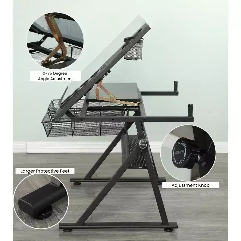 Table d'art professionnelle réglable en hauteur, table à dessin pliante avec surface inclinable, tiroirs de rangement pour la peinture, le dessin, l'artisanat, la couture