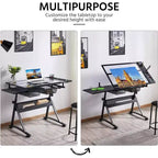 Table d'art professionnelle réglable en hauteur, table à dessin pliante avec surface inclinable, tiroirs de rangement pour la peinture, le dessin, l'artisanat, la couture