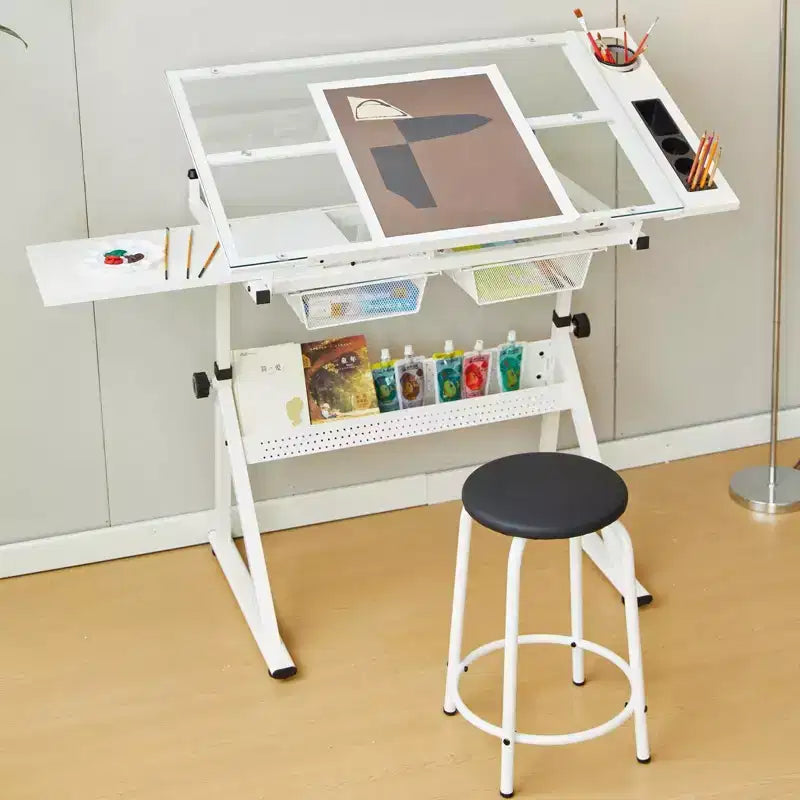 Table d'art professionnelle réglable en hauteur, table à dessin pliante avec surface inclinable, tiroirs de rangement pour la peinture, le dessin, l'artisanat, la couture