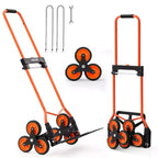 VEVOR Stair Climbing Cart, 120 lbs Stair-Climbing Capacity, Folding Trolley Cart with Telescoping Handle, 6 Wheels and 2 Bungee Cords, Black & Orange