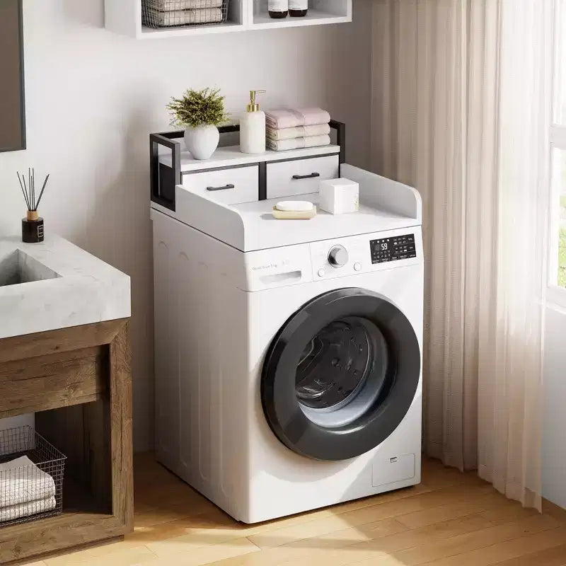 Comptoir de laveuse-sécheuse superposé à 2 niveaux, simple, avec étagère et tiroir, sur-laveuse-sécheuse avec rebord pour organisateur de rangement de comptoir de panier à linge