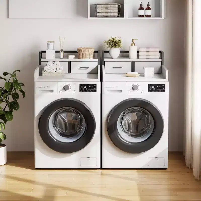 Comptoir de laveuse-sécheuse superposé à 2 niveaux, simple, avec étagère et tiroir, sur-laveuse-sécheuse avec rebord pour organisateur de rangement de comptoir de panier à linge