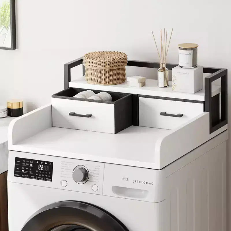 Comptoir de laveuse-sécheuse superposé à 2 niveaux, simple, avec étagère et tiroir, sur-laveuse-sécheuse avec rebord pour organisateur de rangement de comptoir de panier à linge
