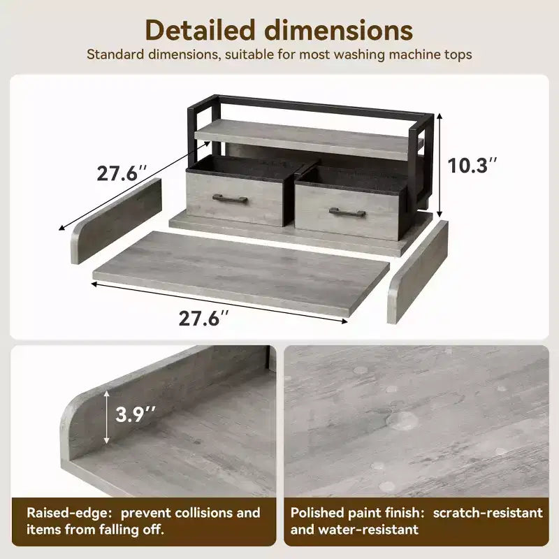 Comptoir de laveuse-sécheuse superposé à 2 niveaux, simple, avec étagère et tiroir, sur-laveuse-sécheuse avec rebord pour organisateur de rangement de comptoir de panier à linge