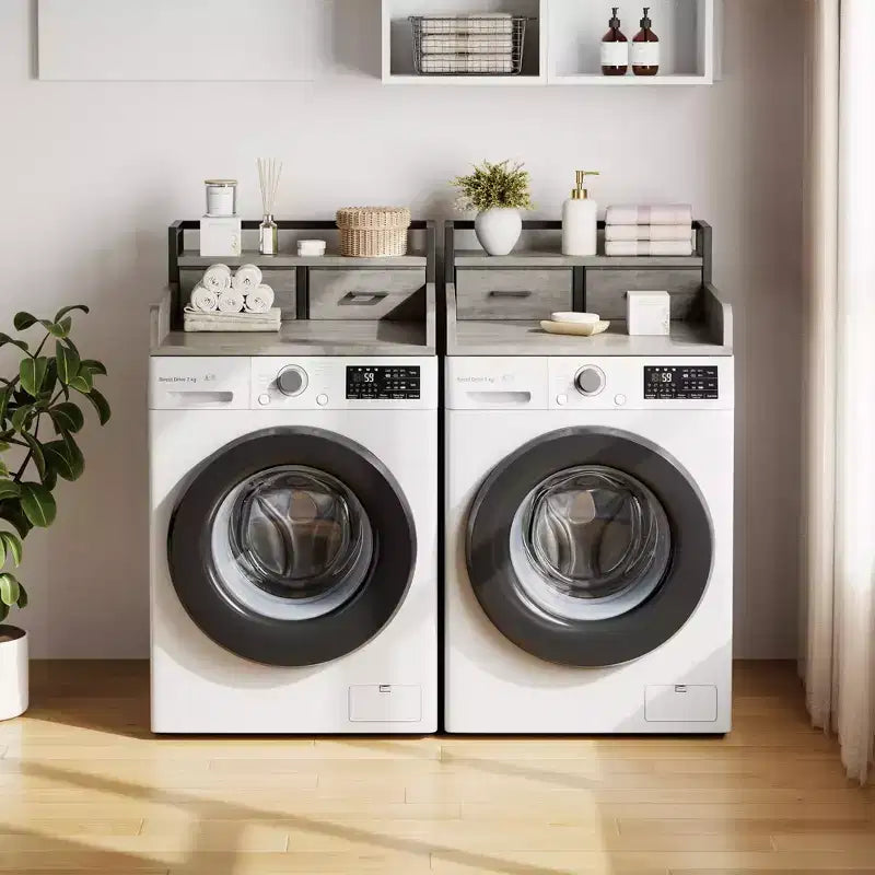Comptoir de laveuse-sécheuse superposé à 2 niveaux, simple, avec étagère et tiroir, sur-laveuse-sécheuse avec rebord pour organisateur de rangement de comptoir de panier à linge