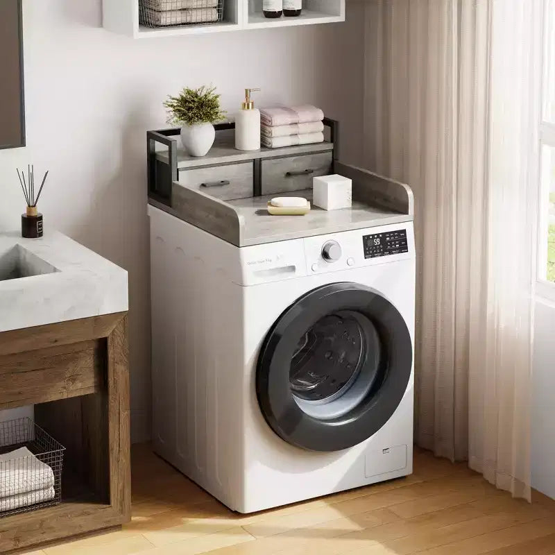 Comptoir de laveuse-sécheuse superposé à 2 niveaux, simple, avec étagère et tiroir, sur-laveuse-sécheuse avec rebord pour organisateur de rangement de comptoir de panier à linge