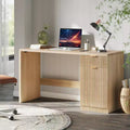 Modern Fluted Executive Desk  60in Wide Wooden Computer Workstation with Storage, Drawer & Cabinet, Large Oak Office Desk for Home, Study, Workspace