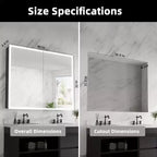 Armoire à pharmacie FAMYYT 40 po L x 32 po H en aluminium avec miroir, éclairage fluide, intensité réglable, anti-buée