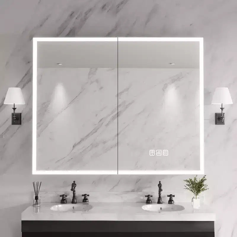 Armoire à pharmacie FAMYYT 40 po L x 32 po H en aluminium avec miroir, éclairage fluide, intensité réglable, anti-buée