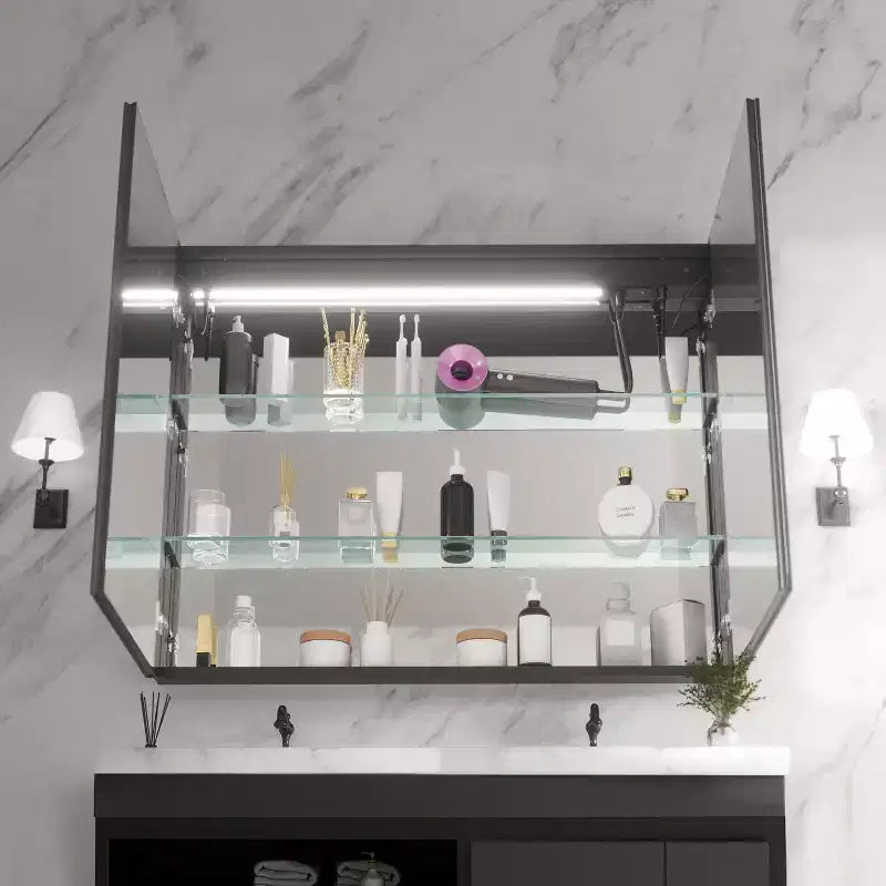Armoire à pharmacie FAMYYT 40 po L x 32 po H en aluminium avec miroir, éclairage fluide, intensité réglable, anti-buée