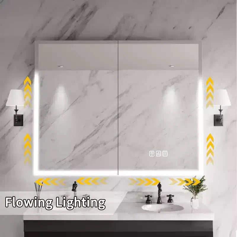 Armoire à pharmacie FAMYYT 40 po L x 32 po H en aluminium avec miroir, éclairage fluide, intensité réglable, anti-buée
