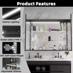 Armoire à pharmacie FAMYYT 40 po L x 32 po H en aluminium avec miroir, éclairage fluide, intensité réglable, anti-buée