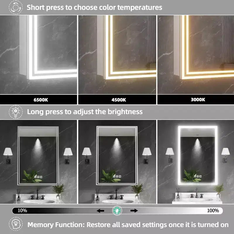FAMYYT Armoire à pharmacie lumineuse en aluminium de 24 po L x 36 po H avec miroir, intensité variable, anti-buée, entièrement assemblée