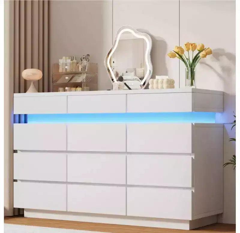 Commode en bois de 59 po avec 12 tiroirs – commode moderne pour chambre à coucher, salon, couloir et entrée