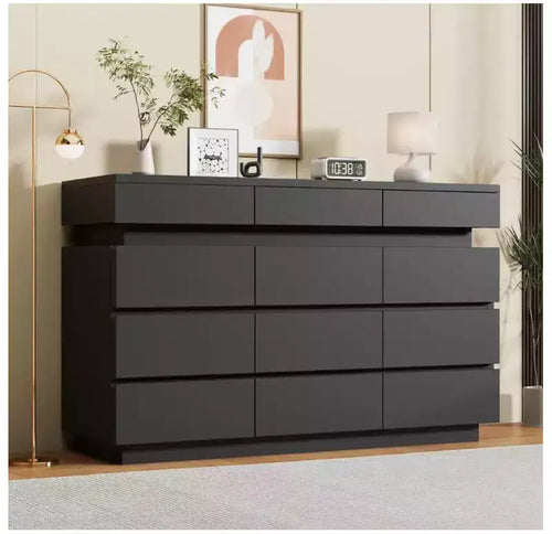 Commode en bois de 59 po avec 12 tiroirs – commode moderne pour chambre à coucher, salon, couloir et entrée