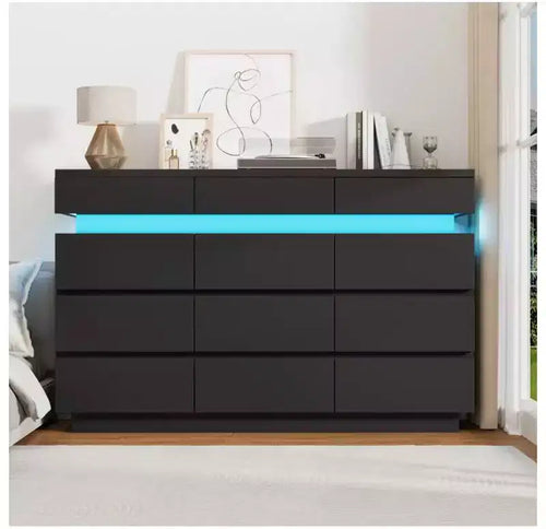 59 Wooden Dresser with 12 Drawers  Modern Chest of Drawers for Bedroom, Living Room, Hallway, and Entryway