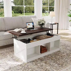 Table basse de ferme, table basse relevable de 120 cm avec porte de grange et compartiment caché, table centrale rétro avec plateau en bois relevable
