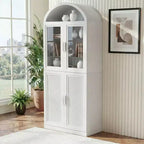 Vitrine arquée meuble de rangement autonome avec portes en verre et en rotin étagères réglables pour salon bureau cuisine salle à manger