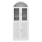 Vitrine arquée meuble de rangement autonome avec portes en verre et en rotin étagères réglables pour salon bureau cuisine salle à manger