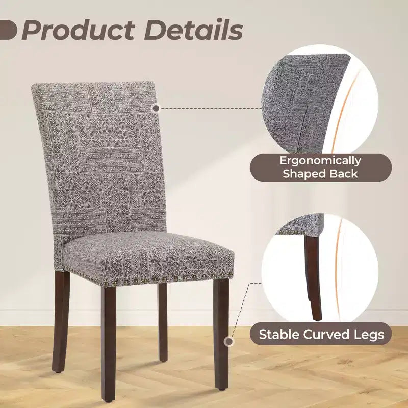 Chaises de salle à manger à dossier haut en bois massif - Chaises de cuisine d'appoint rembourrées en damassé vintage pour salle à manger