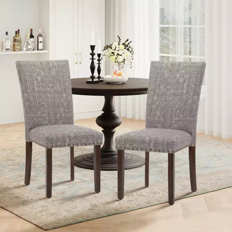 Solid Wood High-Back Dining Chairs - Upholstered Vintage Damask Kitchen Side Chairs for Dining Room