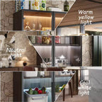 Armoire de Rangement de Cuisine Famapy avec Étagère Réglable, Vaisselier de Cuisine 3 Lumières, Meuble Haut de Cuisine avec Porte Vitrée, Organiseur Grain de Bois Foncé pour Cuisine et Bar