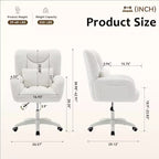 Chaise de bureau réglable GDFStudio Melli en tissu Teddy avec coussin lombaire et roulettes
