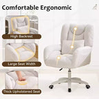 Chaise de bureau réglable GDFStudio Melli en tissu Teddy avec coussin lombaire et roulettes