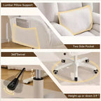 Chaise de bureau réglable GDFStudio Melli en tissu Teddy avec coussin lombaire et roulettes