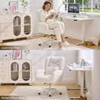 Chaise de bureau réglable GDFStudio Melli en tissu Teddy avec coussin lombaire et roulettes