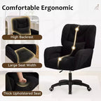 Chaise de bureau réglable GDFStudio Melli en tissu Teddy avec coussin lombaire et roulettes