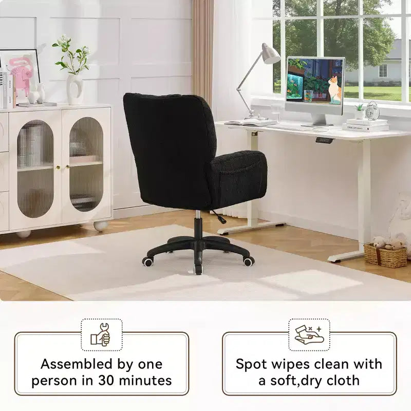 Chaise de bureau réglable GDFStudio Melli en tissu Teddy avec coussin lombaire et roulettes
