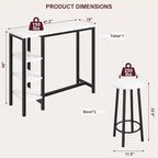 Ensemble table de bar et chaises 3 pièces avec 2 tabourets et étagères de rangement à 3 niveaux, table de comptoir de cuisine peu encombrante pour maison/cuisine